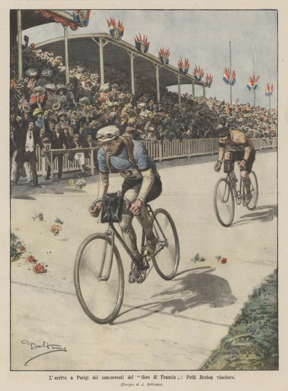 Ankomsten til Paris av konkurrentene fra Tour of France, vinneren av Petit Breton av Achille Beltrame