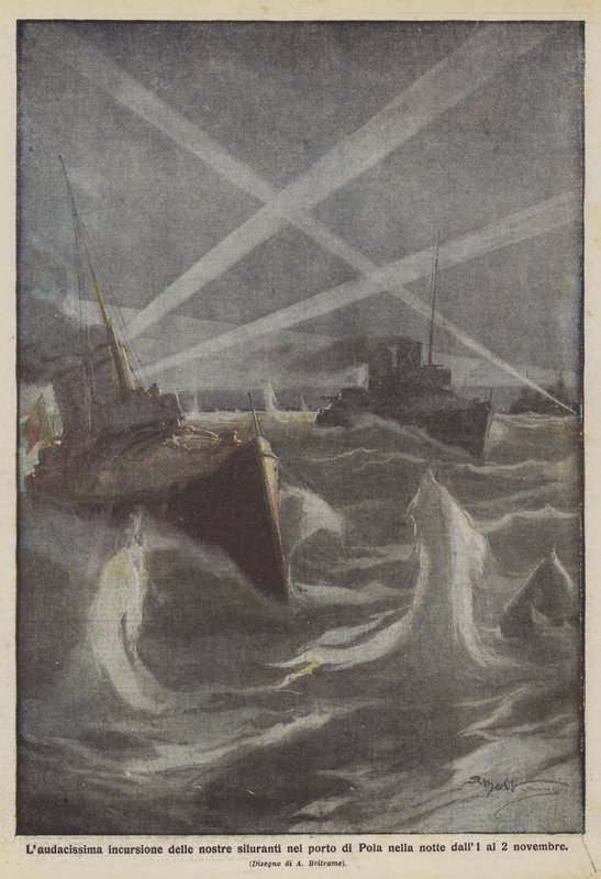 Laudacissima inntrenging av våre torpedoer i havnen i Pula om natten fra 1. til 2. november av Achille Beltrame