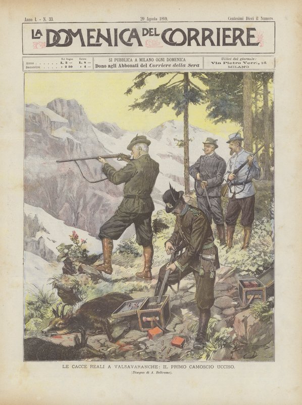 The Royal Hunts i Valsavaranche, den første gemsene drept av Achille Beltrame