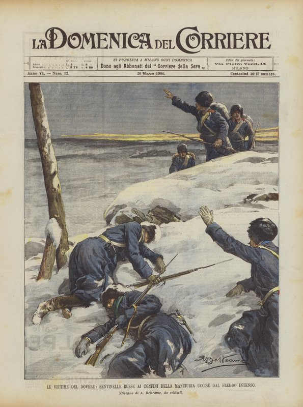 Pliktens ofre, russiske vaktposter ved grensene til Manchuria drept av den intense kulden av Achille Beltrame