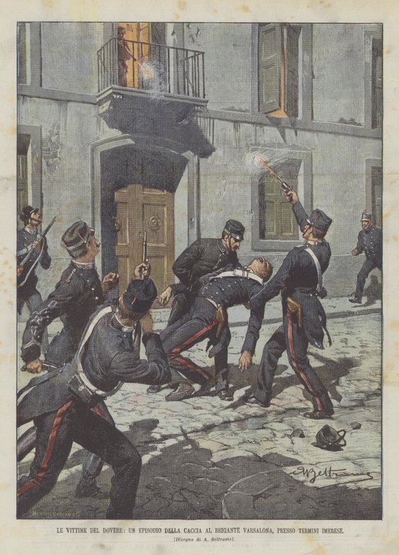 The Victims Of Duty, en episode fra Jakten på Varsalona Brigand, ved Termini Imerese av Achille Beltrame