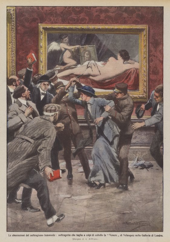 Avvikene til kvinnelig suffragisme, suffragette som skjærer Venus med en kniv? av Achille Beltrame