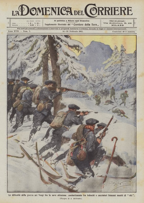 Vanskelighetene med krigen i Vosges i den svært høye snøen, kamp mellom tyskere? av Achille Beltrame