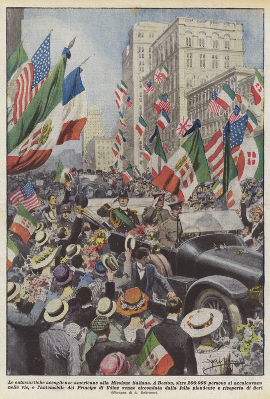 Den entusiastiske amerikaneren ønsker velkommen til den italienske misjonen av Achille Beltrame
