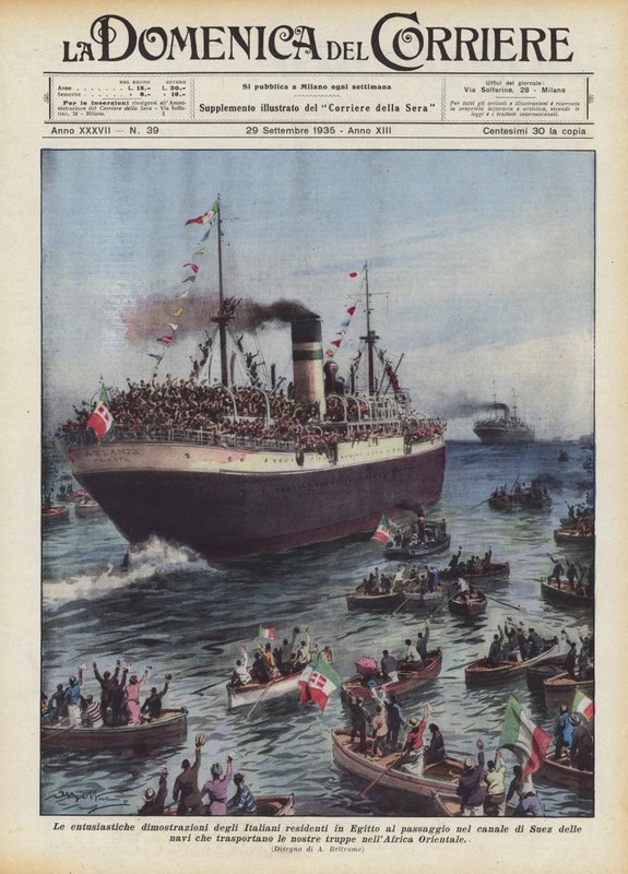 De entusiastiske demonstrasjonene til italienerne bosatt i Egypt ved passasjen gjennom Suez-kanalen? av Achille Beltrame