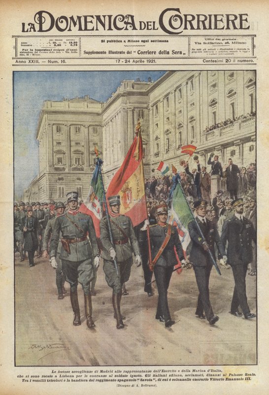 De festlige mottakelsene i Madrid for representasjonene til hæren og marinen i Italia? av Achille Beltrame