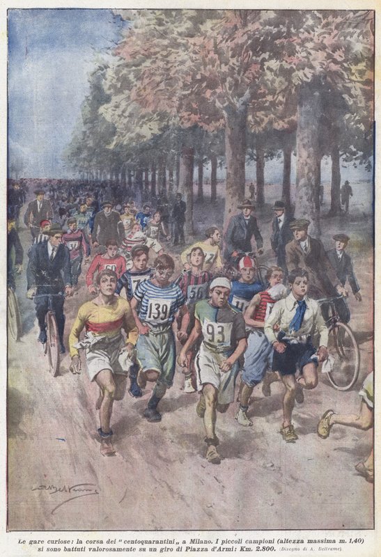 De nysgjerrige løpene, løpet av de hundre og førti i Milano av Achille Beltrame