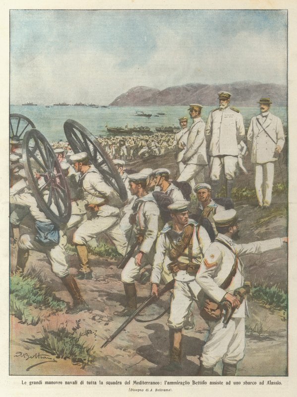 De store marinemanøvrene til hele middelhavslaget, Admiral Bettolo deltar på en? av Achille Beltrame