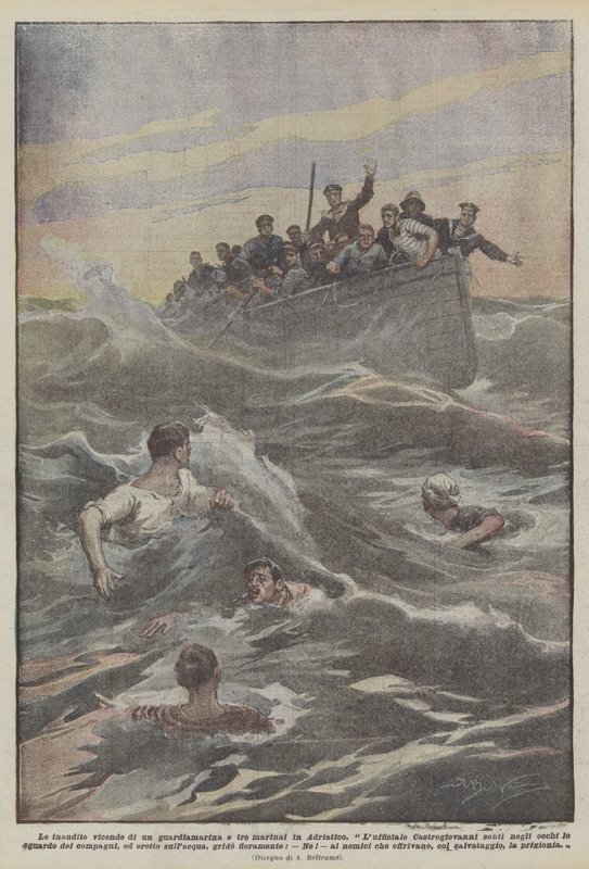 De enestående hendelsene til en midtskipsmann og tre sjømenn i Adriaterhavet av Achille Beltrame