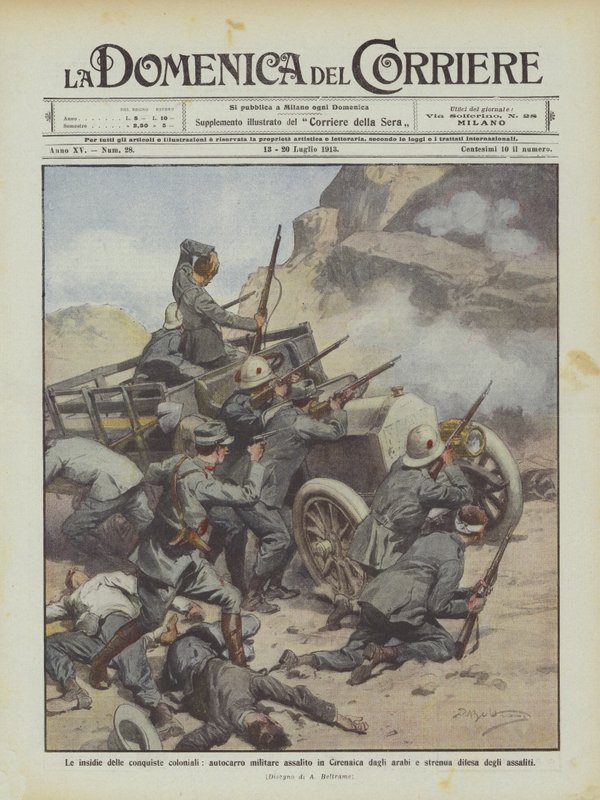 Fallgruvene av koloniale erobringer, militær lastebil angrepet i Cyrenaica av araberne? av Achille Beltrame
