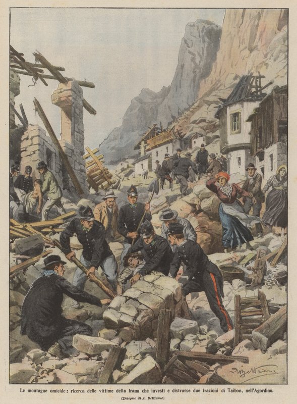 De morderiske fjellene, på jakt etter ofrene for skredet som traff og ødela to grender? av Achille Beltrame