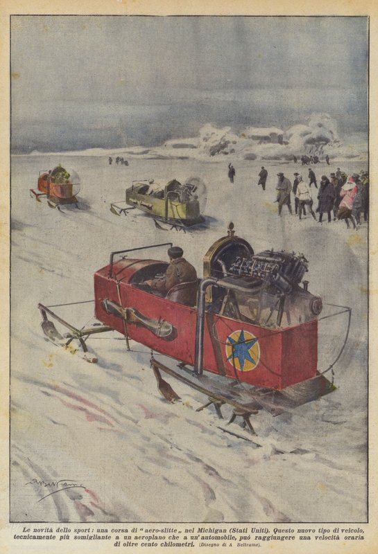 Nyhetene om sport, et aero-sledeløp i Michigan (USA) av Achille Beltrame