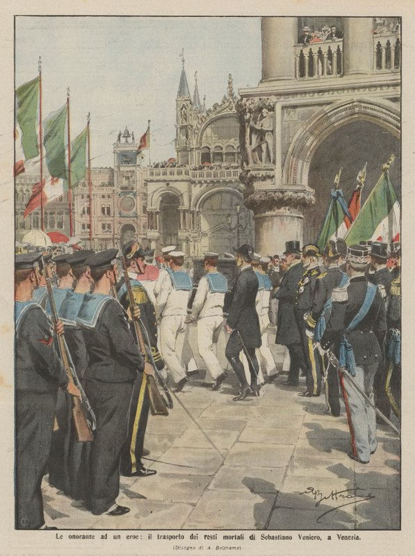 Heder til en helt, transporten av de jordiske restene av Sebastiano Veniero til Venezia av Achille Beltrame