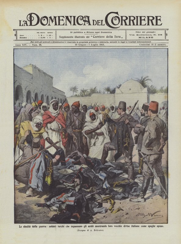 Krigens forræderi, tyrkiske soldater som bedrar araberne ved å vise dem gamle uniformer? av Achille Beltrame