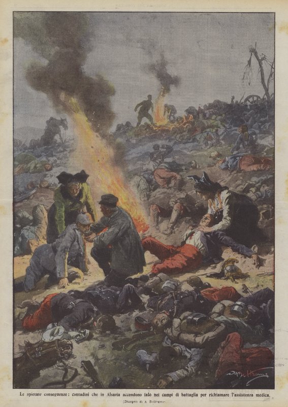 De nådeløse konsekvensene, bønder som i Alsace tenner bål på slagmarkene for? av Achille Beltrame