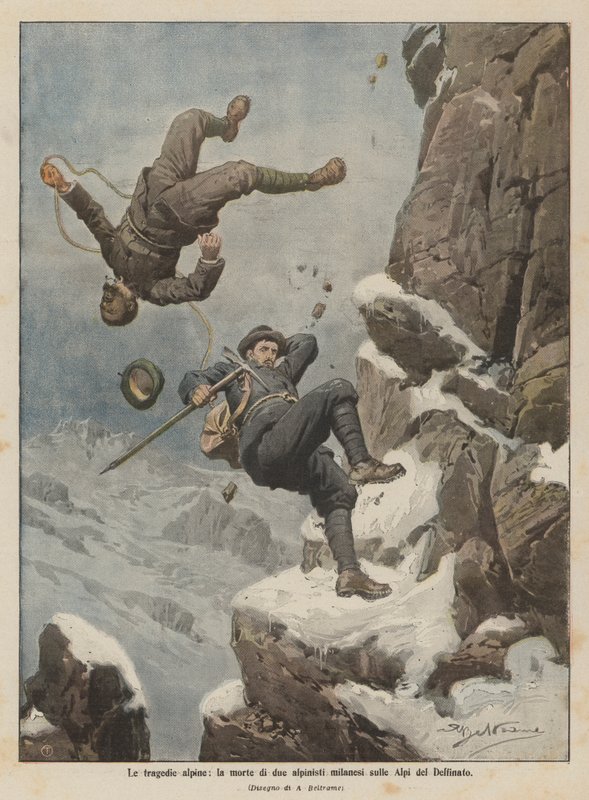 De alpine tragediene, døden til to milanesiske fjellklatrere i Dauphiné-alpene av Achille Beltrame