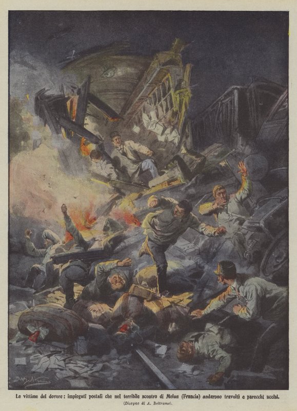 Pliktens ofre, postansatte som dro til det forferdelige sammenstøtet i Melun (Frankrike)? av Achille Beltrame