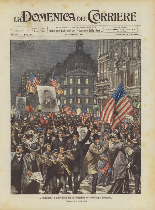 Entusiasmen i New York for gjenvalget av president Roosevelt av Achille Beltrame