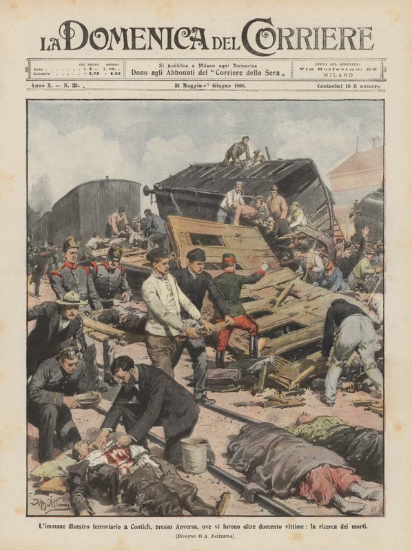 Limmane jernbanekatastrofe i Contich, nær Antwerpen, hvor det var over to hundre ofre, søket etter de døde av Achille Beltrame
