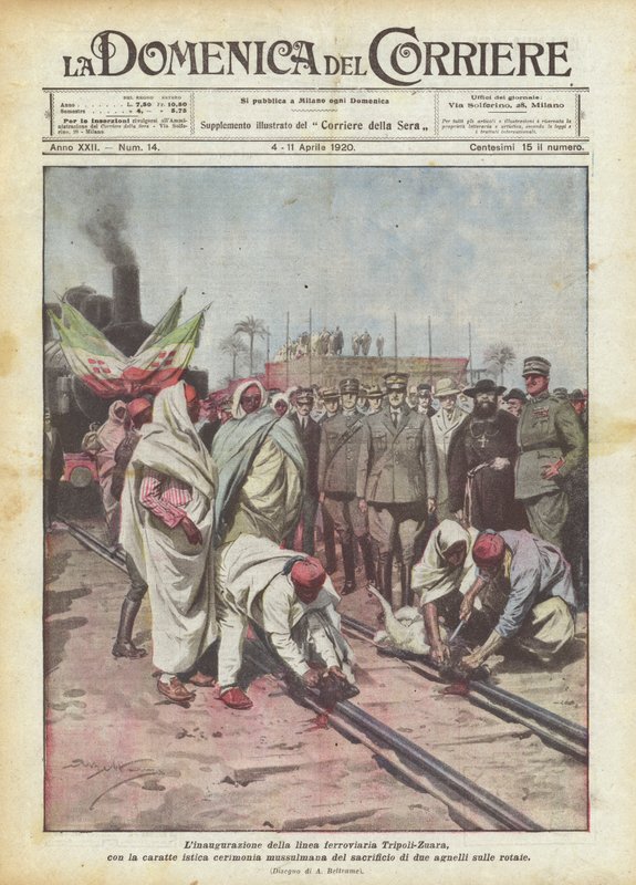 Innvielsen av jernbanelinjen Tripoli-Zuara, med den karakteristiske muslimske seremonien? av Achille Beltrame