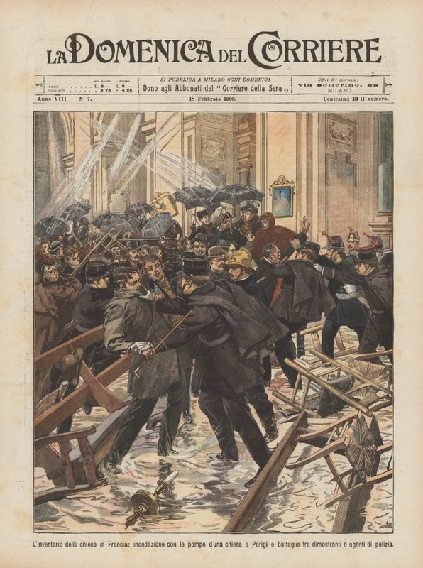 Inventaret av kirker i Frankrike, oversvømmet med pumpene til en kirke i Paris og kamp? av Achille Beltrame