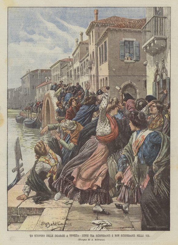 Sigarettstreiken i Venezia, krangel mellom streikende og ikke-streikere i gatene av Achille Beltrame