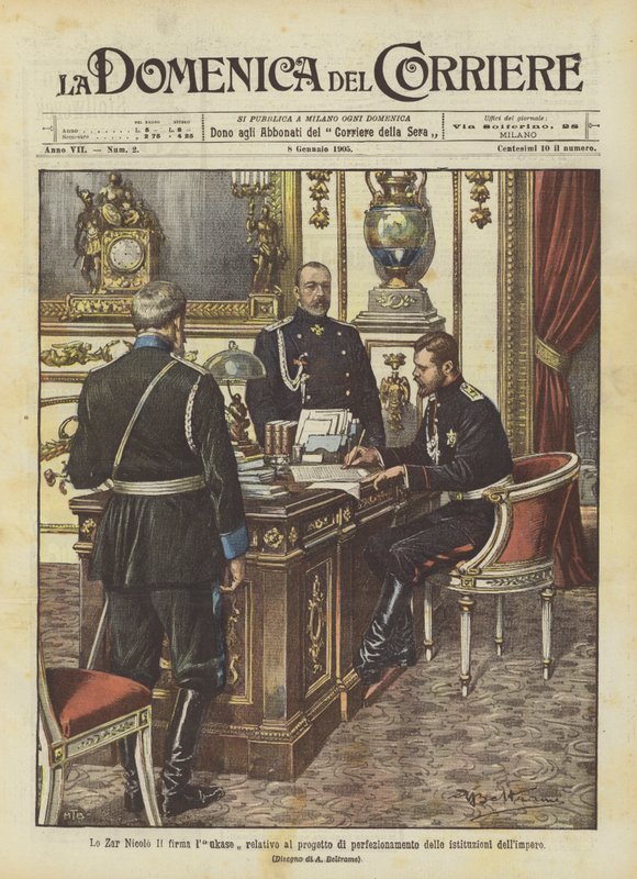 Tsaren Nicolo Lukasesignaturen knyttet til forbedringsprosjektet til imperiets institusjoner av Achille Beltrame