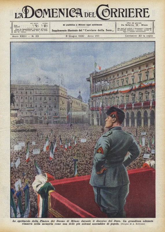 Opptoget av Piazza del Duomo i Milano under talen til Duce av Achille Beltrame
