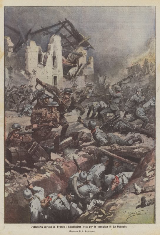 Den britiske offensiven i Frankrike, den aller første kampen for erobringen av La Boisselle av Achille Beltrame