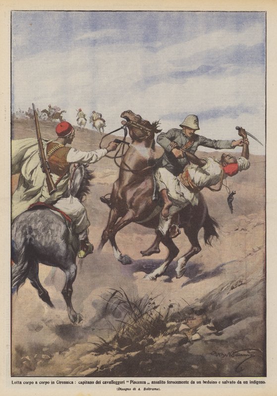 Hånd-til-hånd-kamp i Cyrenaica, Piacenza-kavalerikaptein angrep voldsomt? av Achille Beltrame
