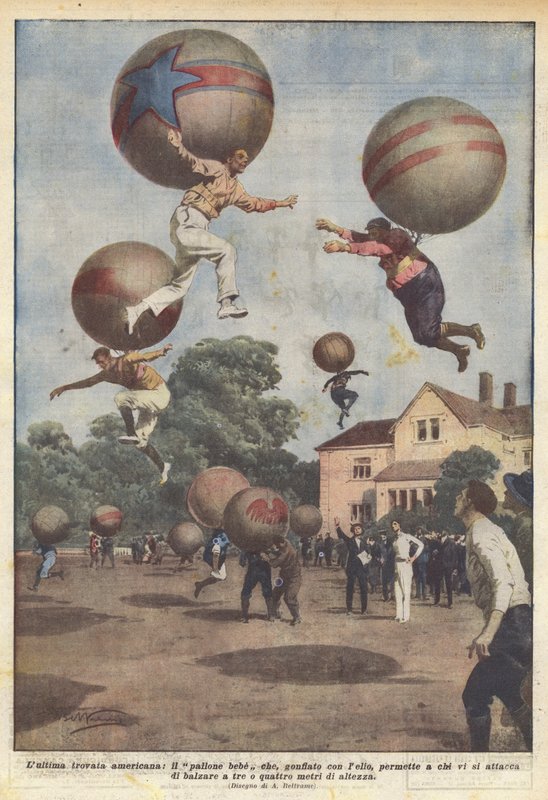 Den nyeste amerikanske gimmicken, babyballongen som, oppblåst med helium, lar de som fester seg til den? av Achille Beltrame