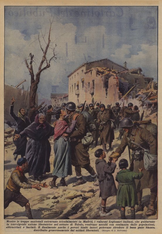 Mens de nasjonale troppene triumferende gikk inn i Madrid, de modige italienske legionærene? av Achille Beltrame