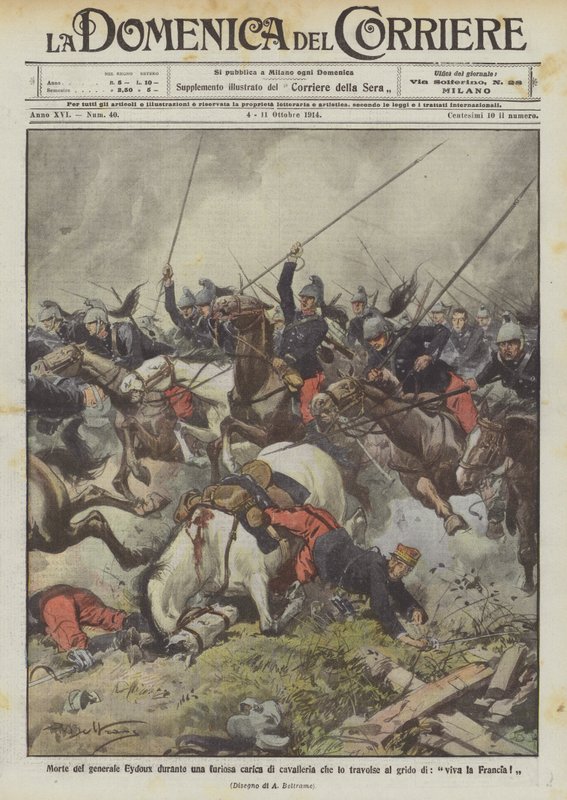 General Eydouxs død under et rasende kavaleriangrep som overveldet ham med ropet om, lenge leve Frankrike! av Achille Beltrame
