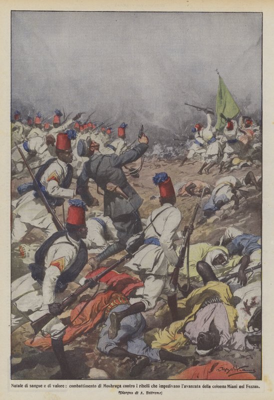 En jul av blod og tapperhet, Moshrugas kamp mot opprørerne som hindret fremrykningen? av Achille Beltrame