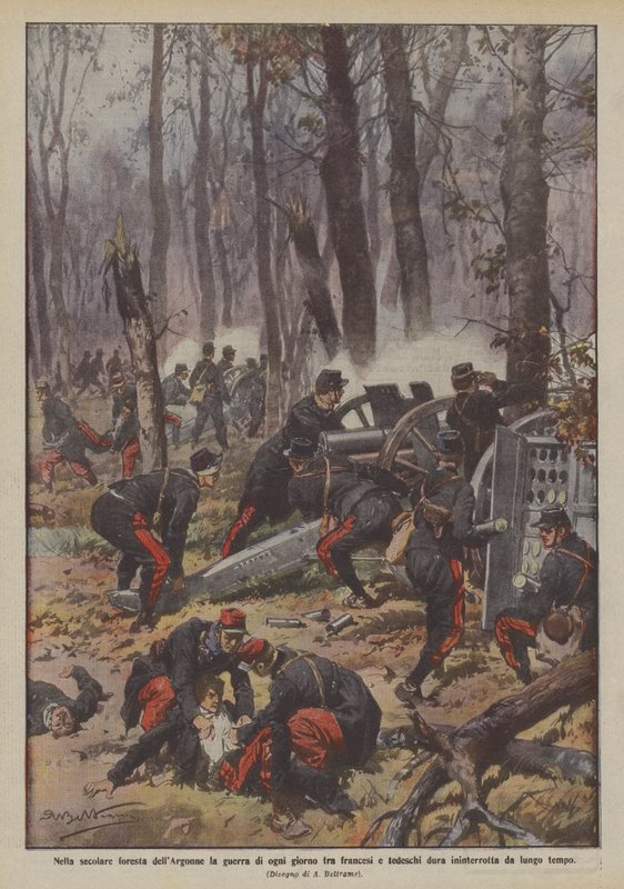 Varer hverdagskrigen mellom franskmennene og tyskerne i den flere hundre år gamle skogen i Argonne? av Achille Beltrame