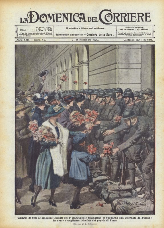 Blomsterhyllest til de praktfulle soldatene fra det første sardinske grenaderregimentet? av Achille Beltrame