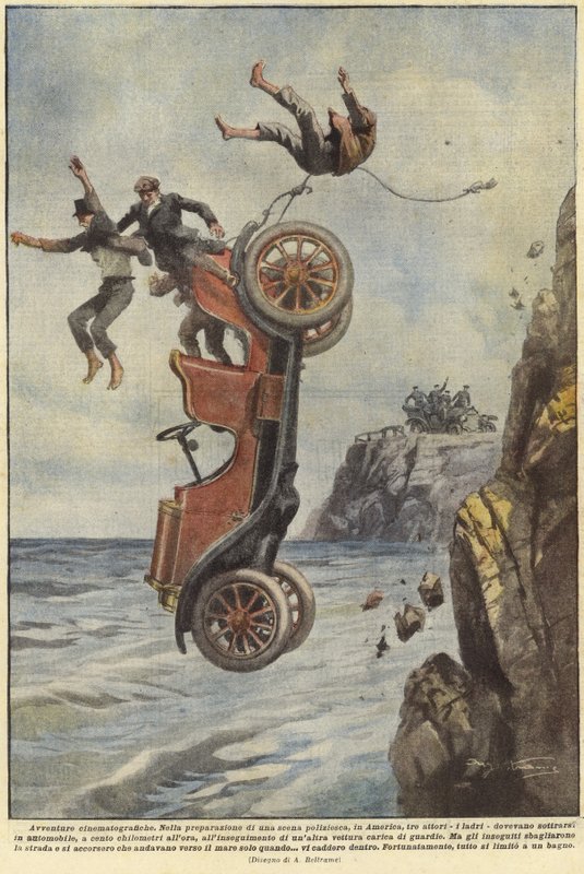 Folk faller når bilen deres forlater en kyststi av Achille Beltrame