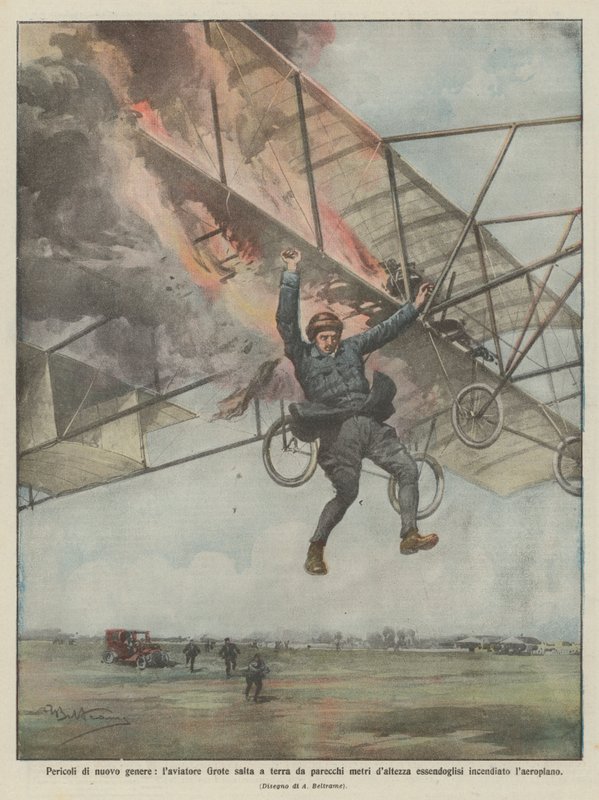 Farer av en ny type, Grote-vaskeren hopper til bakken fra flere meter over ham? av Achille Beltrame