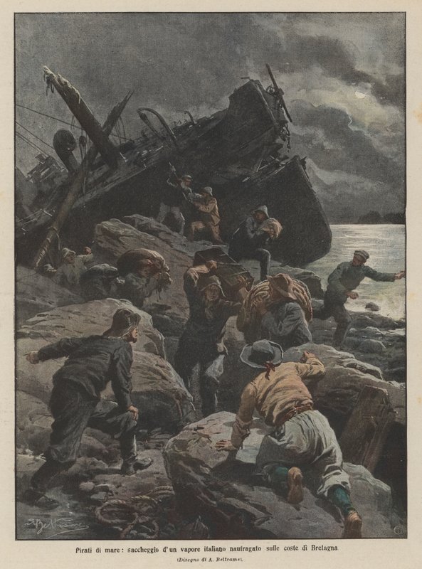 Sjøpirater, plynging av et italiensk skip som ble vraket på kysten av Bretagne av Achille Beltrame