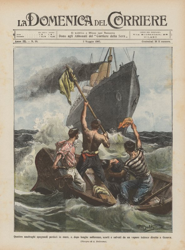 Fire spanske skipskipper mistet på havet, og etter lang lidelse eskortert og reddet? av Achille Beltrame