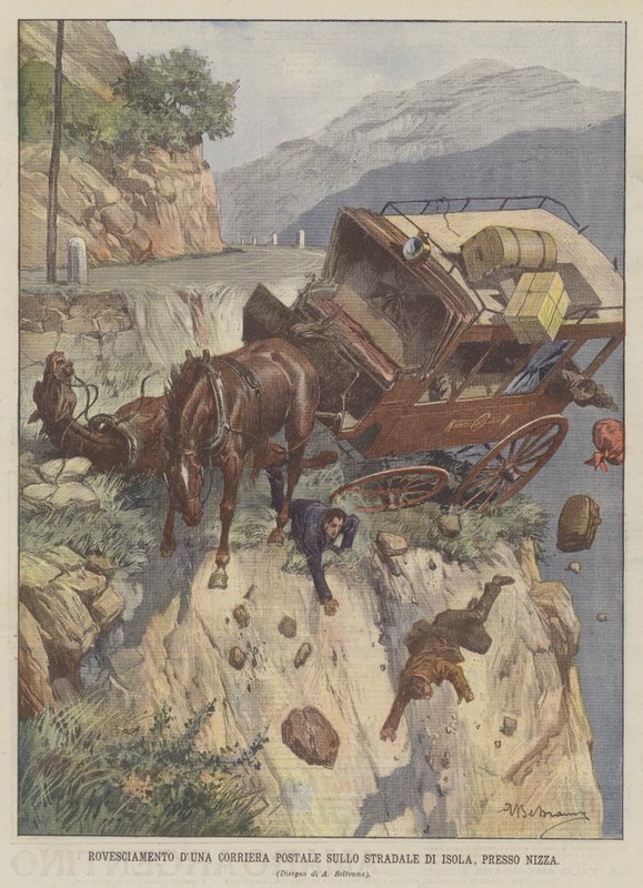 Velting av en postbuss på veien til Isola, nær Nice av Achille Beltrame