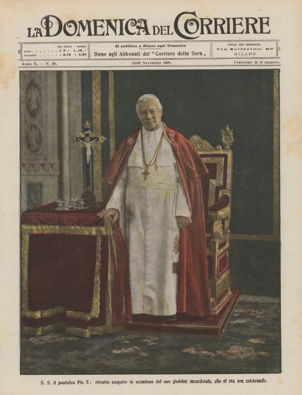 S S Pave Pius X, portrett utført i anledning hans prestejubileum, som nå feires av Achille Beltrame