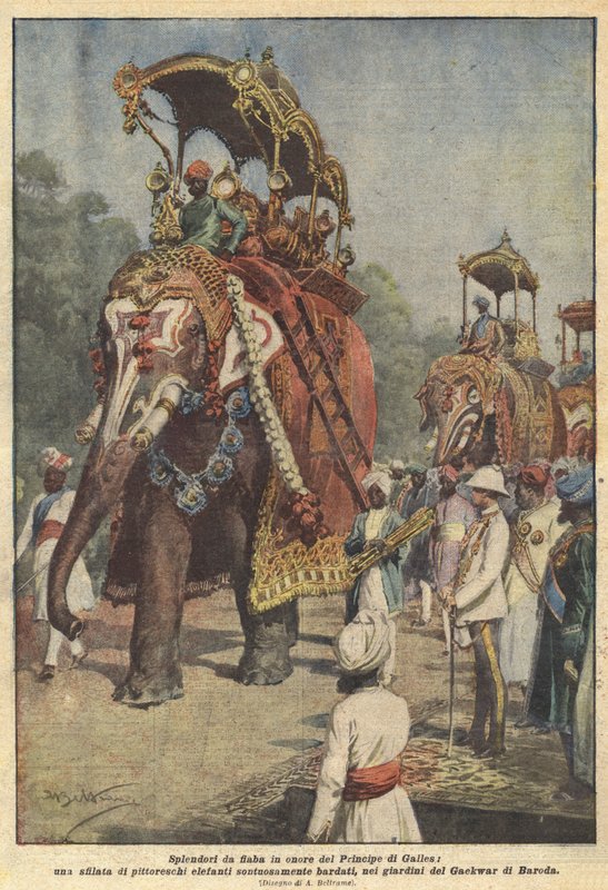 Eventyrprakt til ære for prinsen av Wales, en parade av pittoreske elefanter? av Achille Beltrame