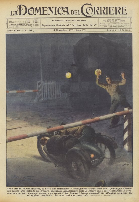 På veien Parma-Mantua, om natten, innså to motorsyklister det for sent? av Achille Beltrame