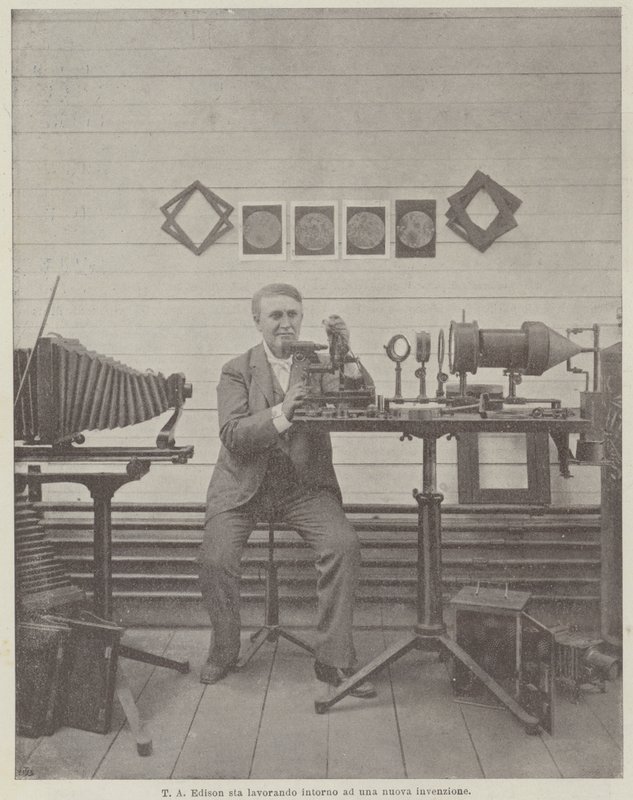 TA Edison jobber rundt en ny oppfinnelse av Achille Beltrame