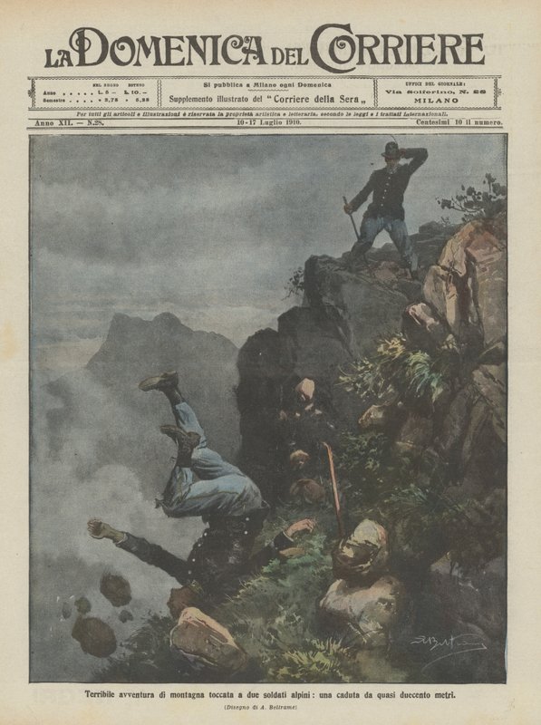Forferdelig fjelleventyr rammet to alpesoldater, et fall fra nesten to hundre meter av Achille Beltrame
