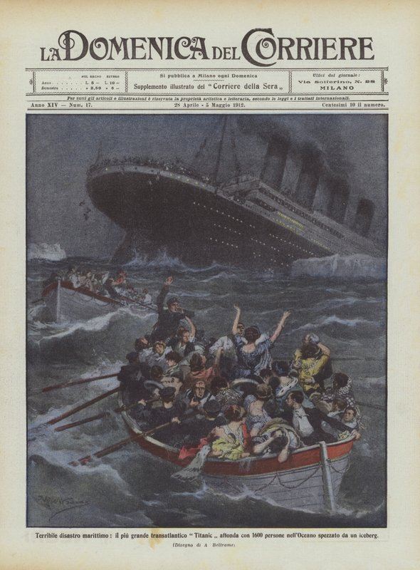 Forferdelig maritim katastrofe, det største havskipet Titanic synker med 1600 mennesker? av Achille Beltrame