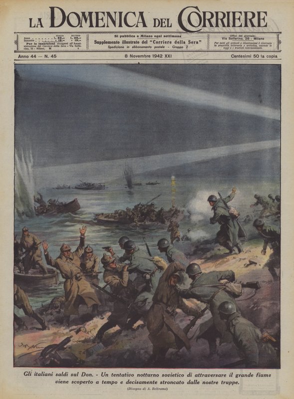 Italienerne på Don (farge litho) av Achille Beltrame