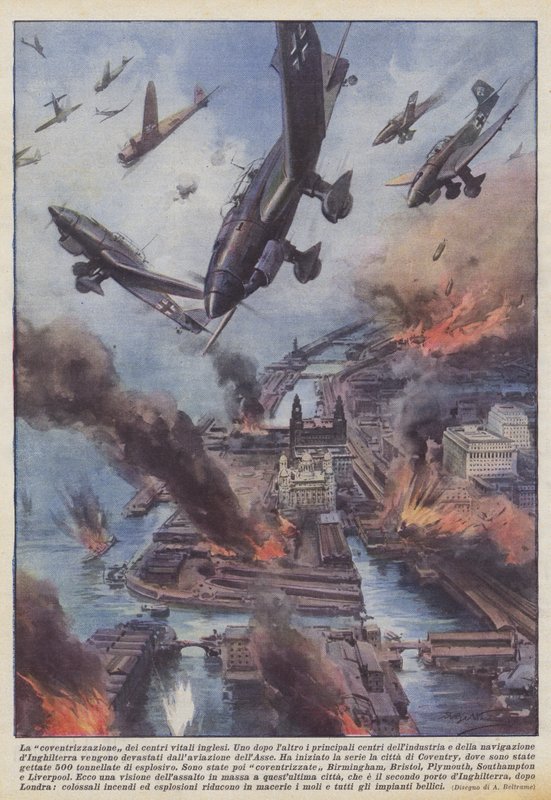 Koventriseringen av engelske vitale sentre (farge litho) av Achille Beltrame