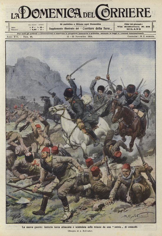 Tyrkisk infanteri angrep i skyttergravene av et kompani kosakker av Achille Beltrame